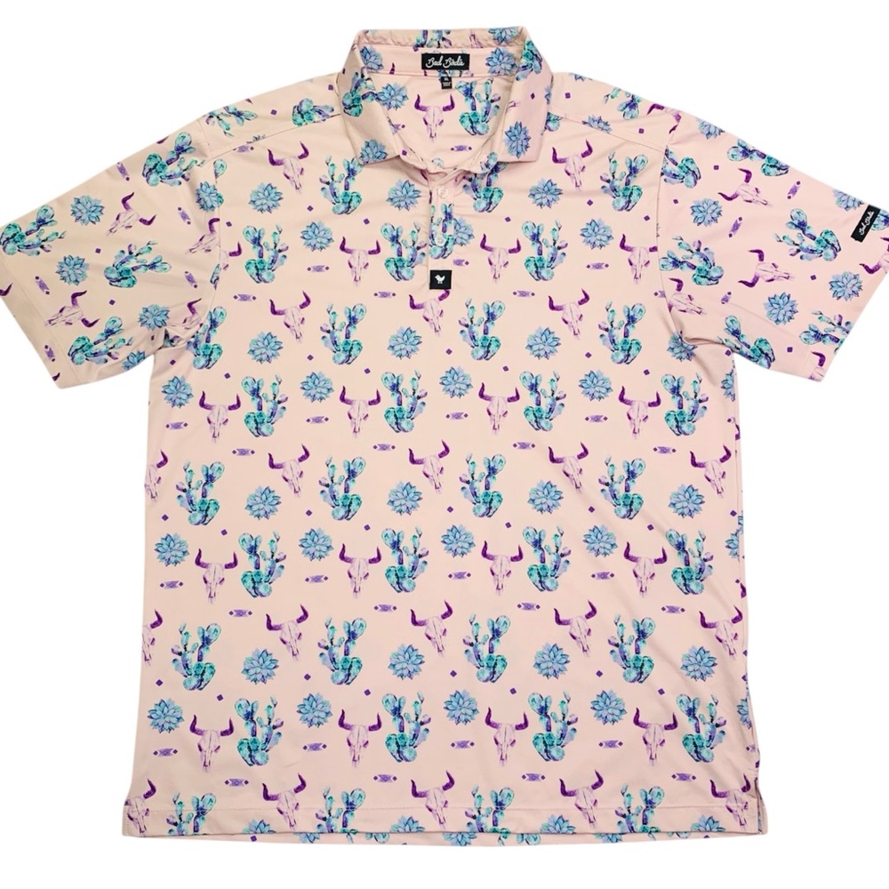 Bad Birdie The Ranch Golf Polo XL Desert Cow Skull Cactus Western